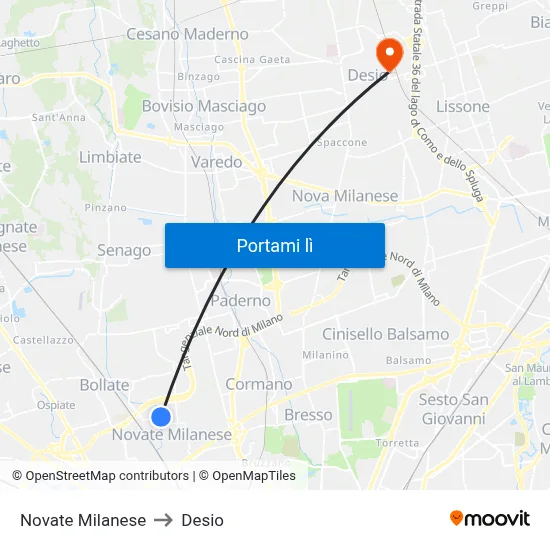 Novate Milanese to Desio map