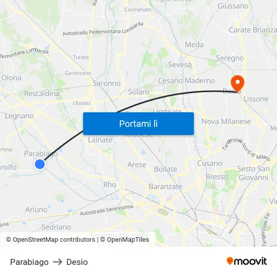 Parabiago to Desio map