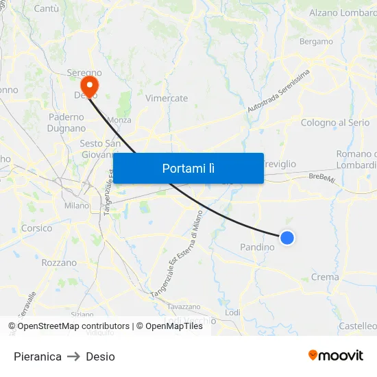 Pieranica to Desio map
