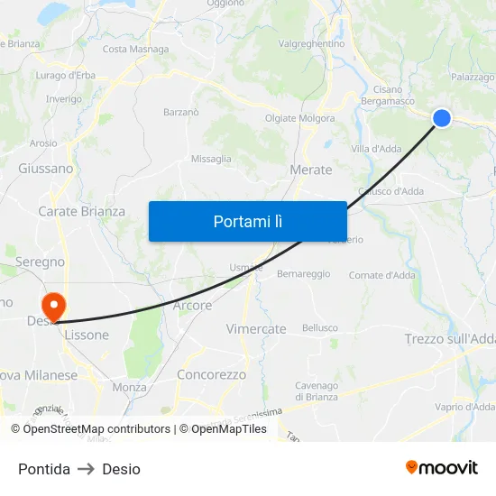 Pontida to Desio map