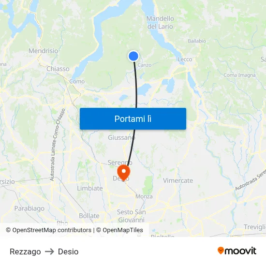 Rezzago to Desio map
