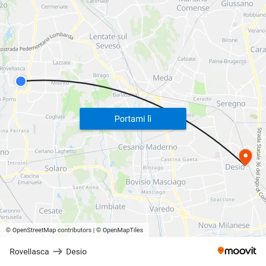 Rovellasca to Desio map