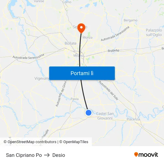 San Cipriano Po to Desio map