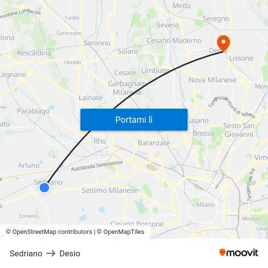 Sedriano to Desio map