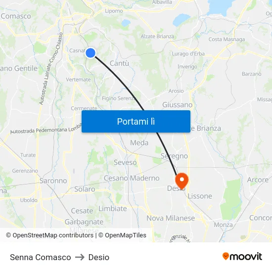Senna Comasco to Desio map