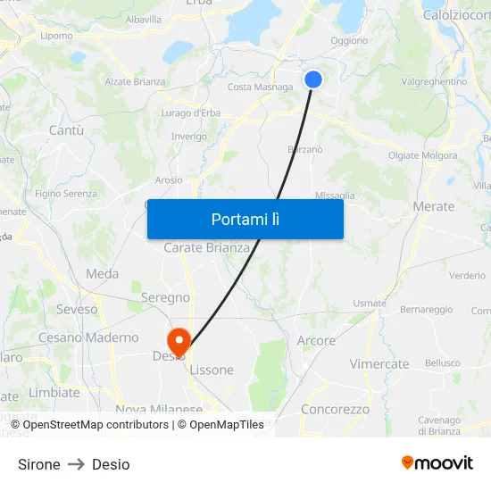 Sirone to Desio map