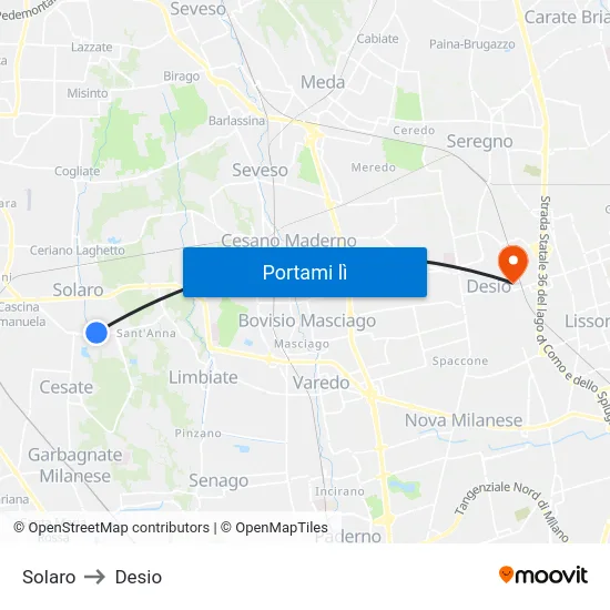 Solaro to Desio map