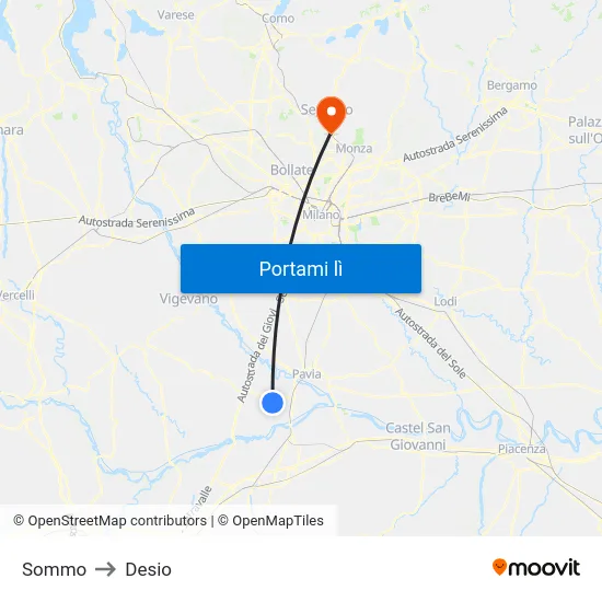 Sommo to Desio map