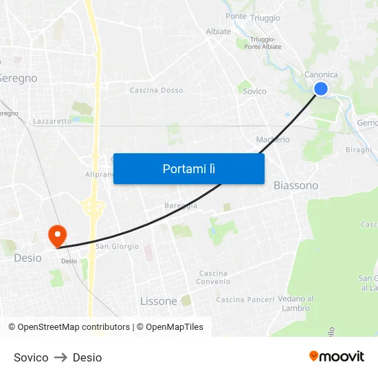 Sovico to Desio map
