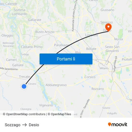 Sozzago to Desio map
