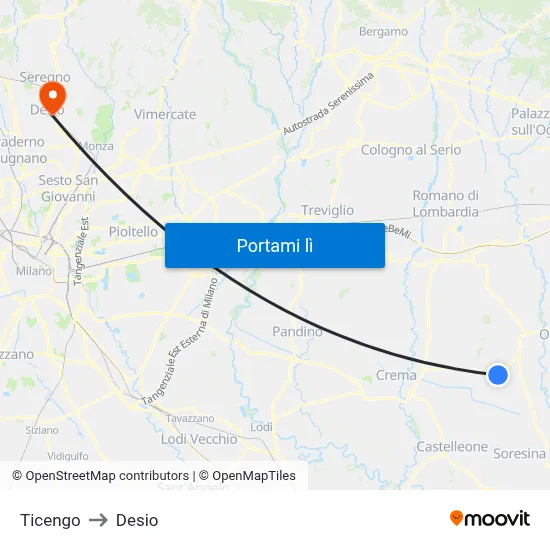 Ticengo to Desio map
