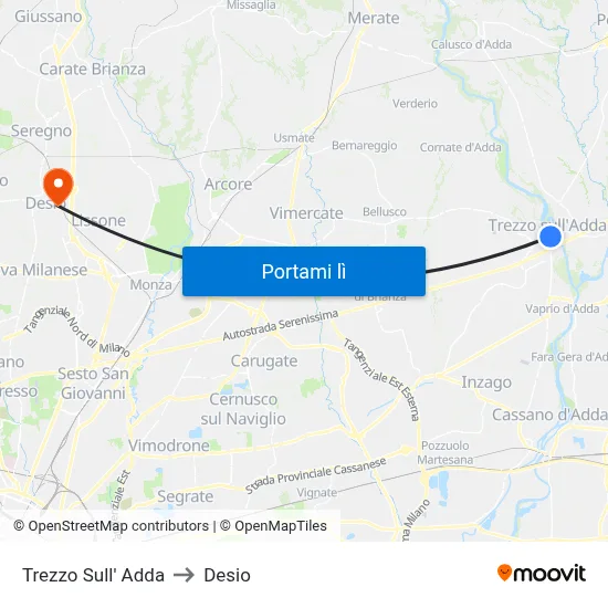 Trezzo Sull' Adda to Desio map