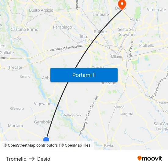 Tromello to Desio map