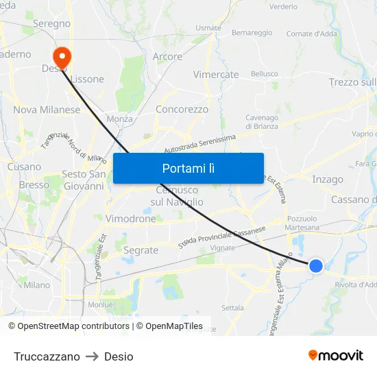Truccazzano to Desio map