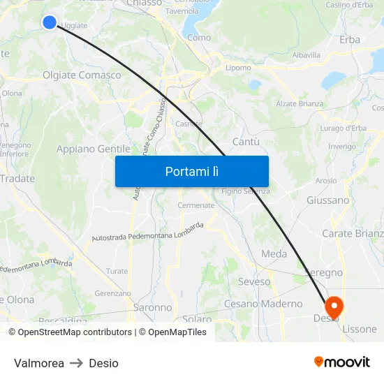 Valmorea to Desio map