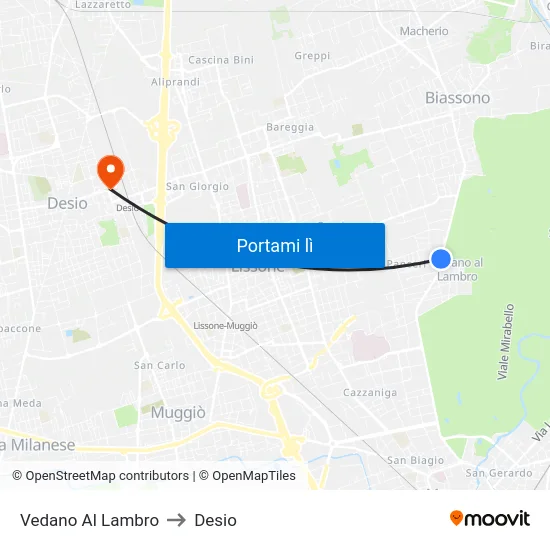Vedano Al Lambro to Desio map