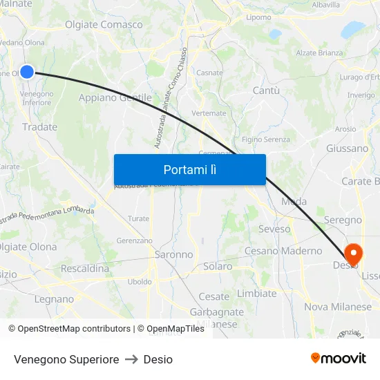 Venegono Superiore to Desio map