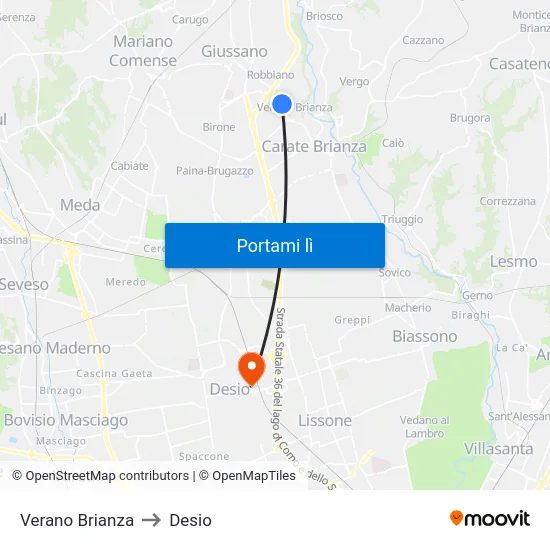 Verano Brianza to Desio map