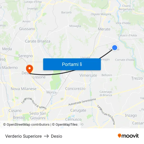 Verderio Superiore to Desio map
