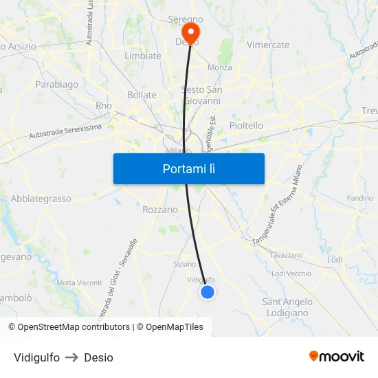 Vidigulfo to Desio map