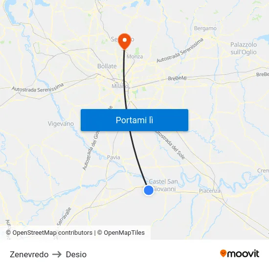 Zenevredo to Desio map