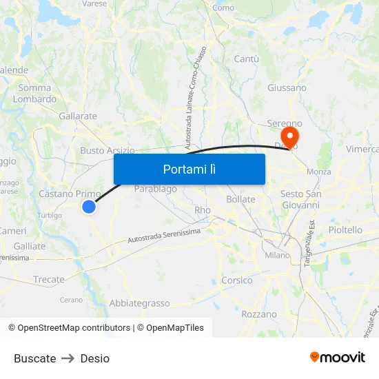 Buscate to Desio map