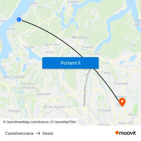 Castelveccana to Desio map