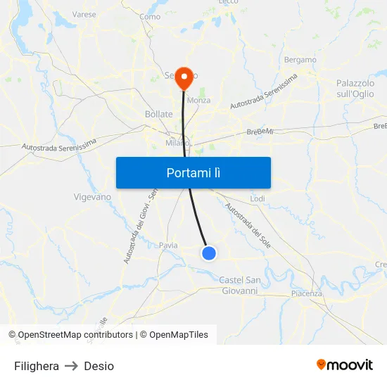 Filighera to Desio map