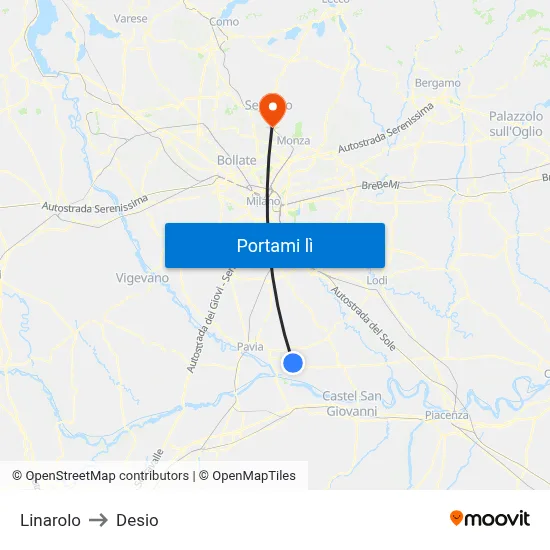 Linarolo to Desio map
