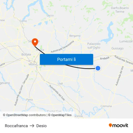 Roccafranca to Desio map