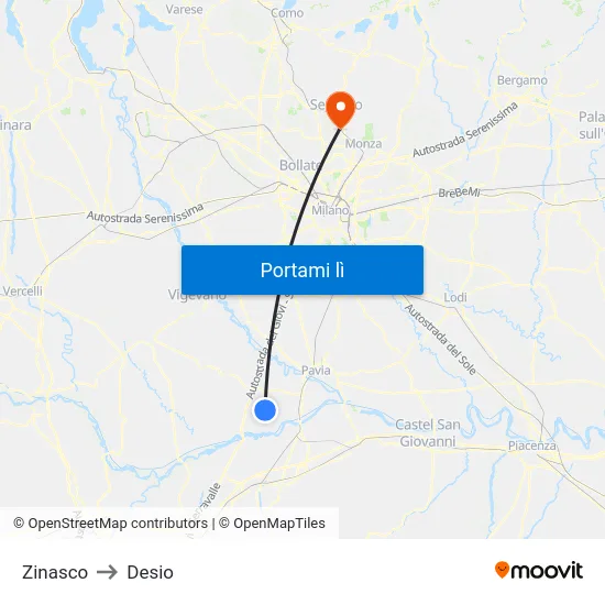 Zinasco to Desio map