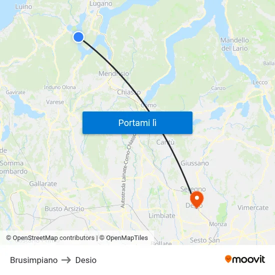 Brusimpiano to Desio map