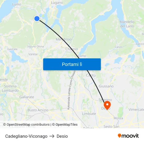 Cadegliano-Viconago to Desio map