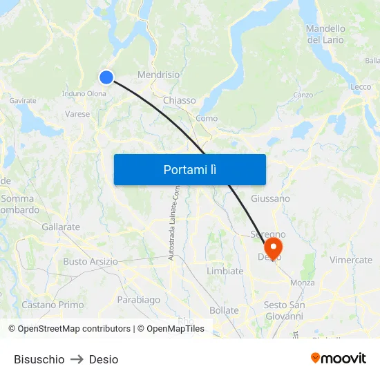 Bisuschio to Desio map