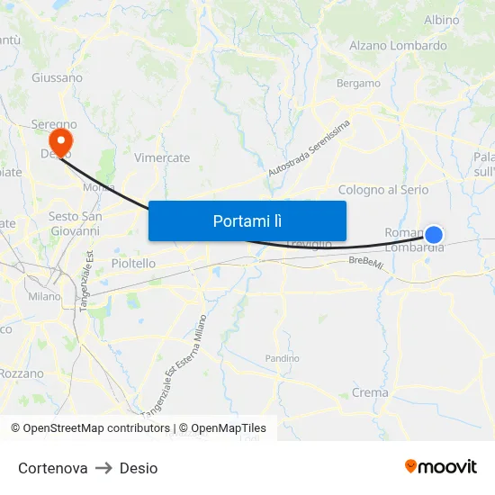 Cortenova to Desio map