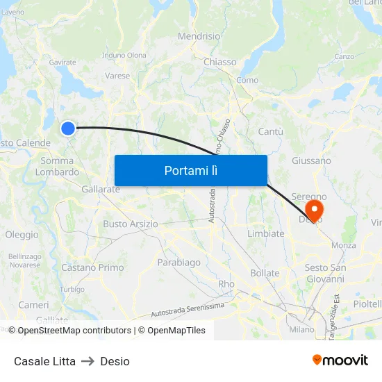 Casale Litta to Desio map