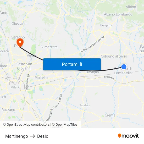 Martinengo to Desio map