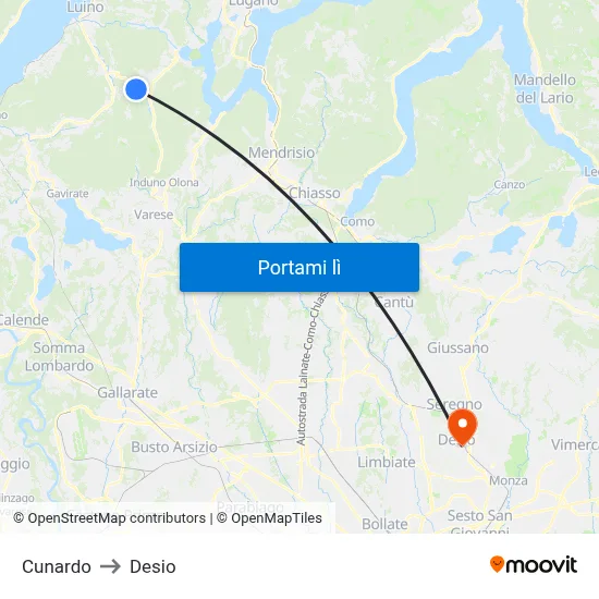 Cunardo to Desio map
