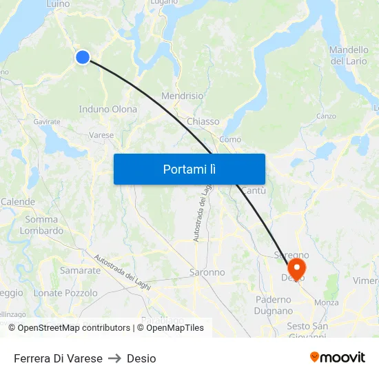 Ferrera Di Varese to Desio map