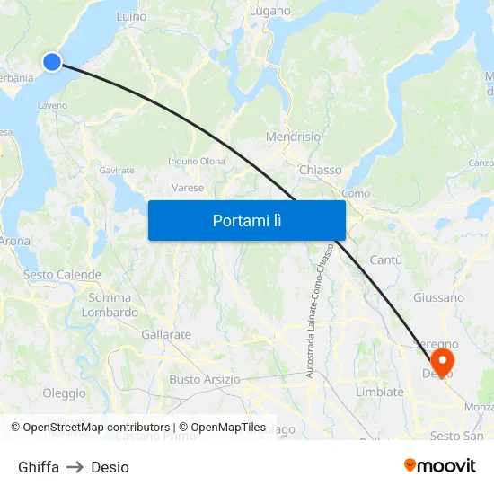 Ghiffa to Desio map