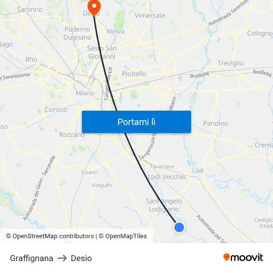 Graffignana to Desio map