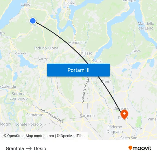 Grantola to Desio map