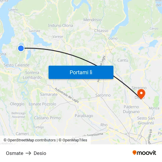 Osmate to Desio map
