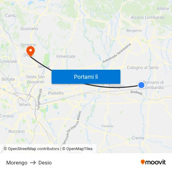 Morengo to Desio map