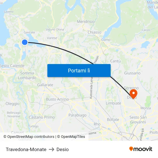 Travedona-Monate to Desio map