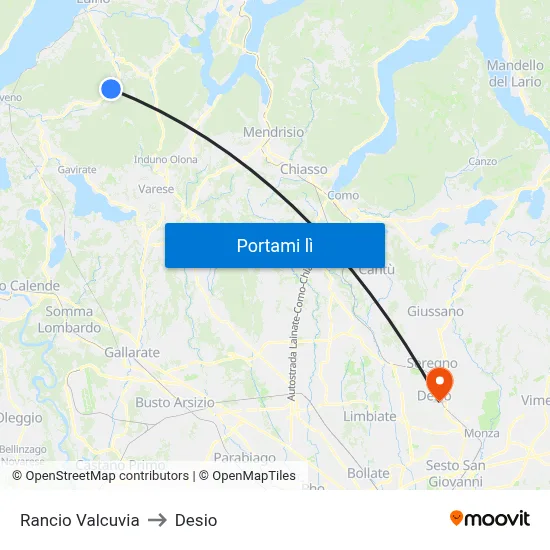 Rancio Valcuvia to Desio map