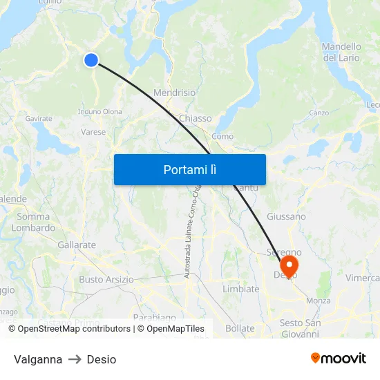 Valganna to Desio map