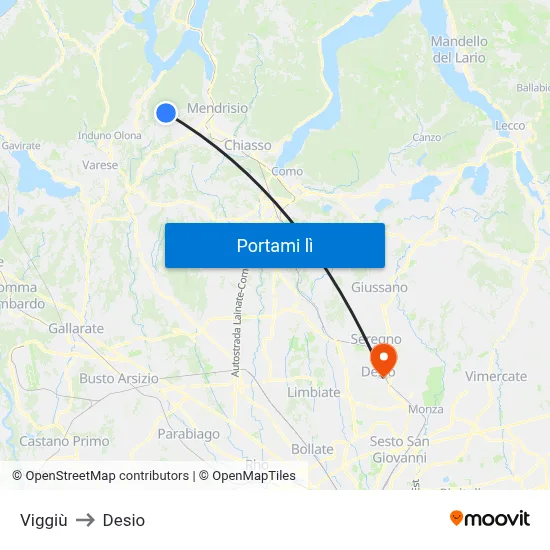Viggiù to Desio map
