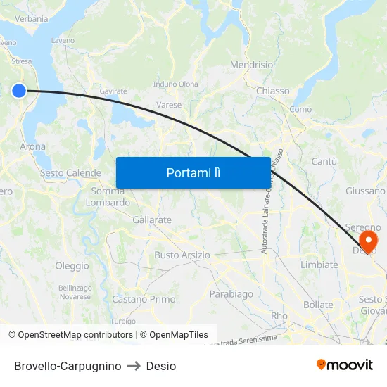 Brovello-Carpugnino to Desio map