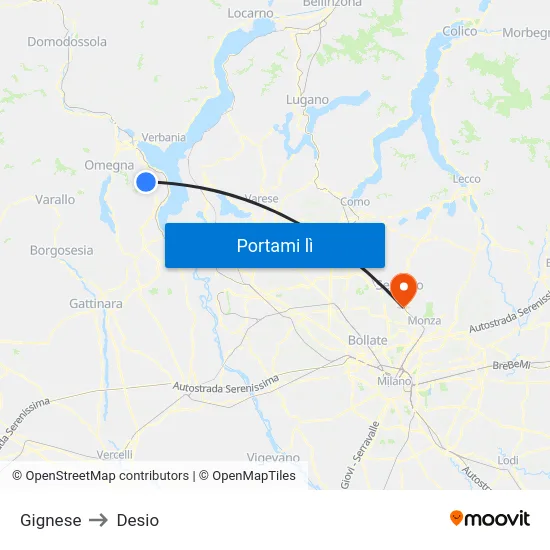 Gignese to Desio map
